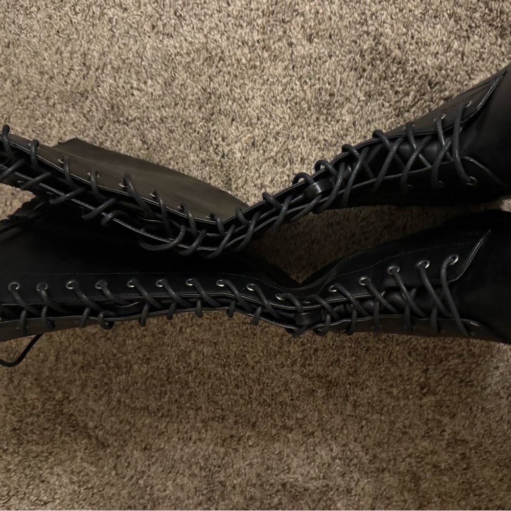 Black Lace-Up Knee-High Boots - Picture 7 of 11